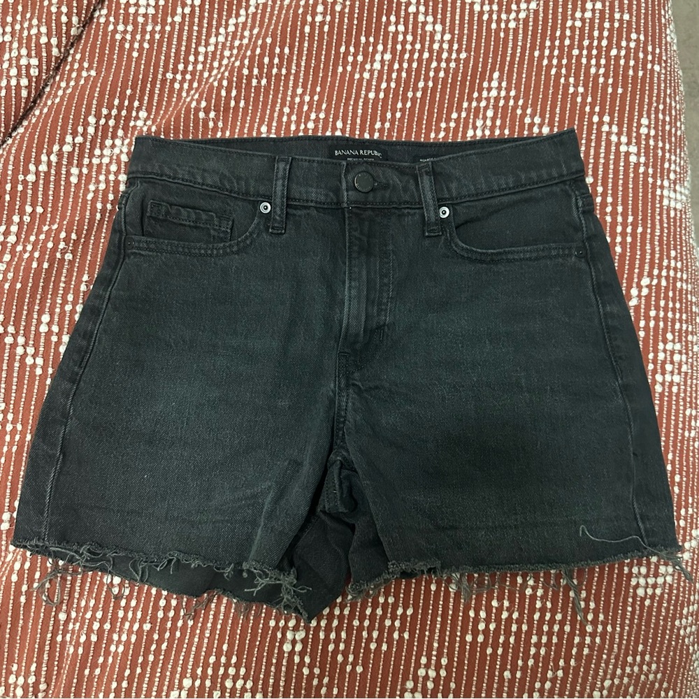 Banana Republic Black Jean Shorts Distressed Raw Hem